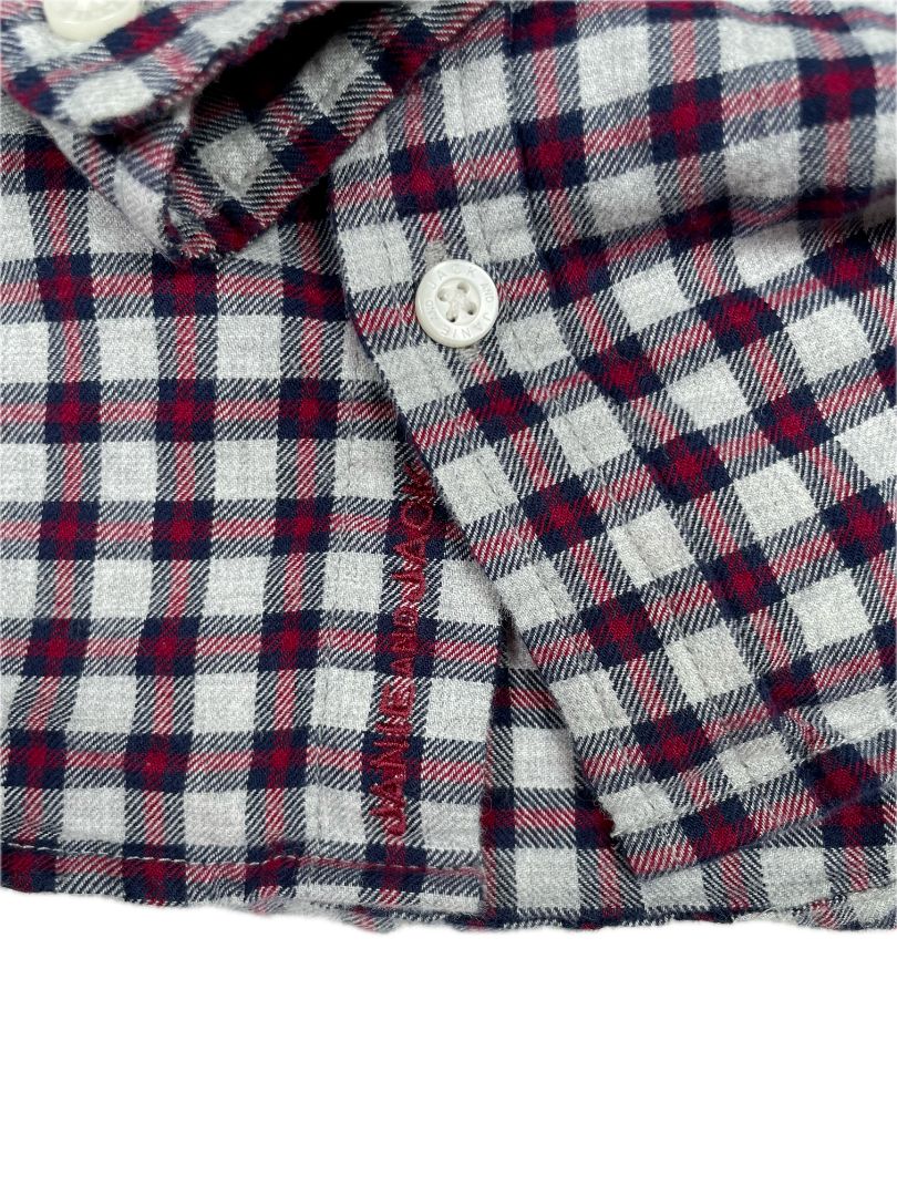 18-24 mo Janie and Jack, Grey, Plaid flannel button-up shirt, navy/red square