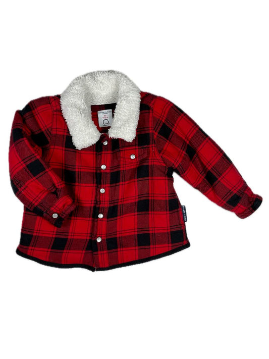 9-12 mo, Polarn O. Pyret, Red, Plaid snap-up jacket, cozy lining