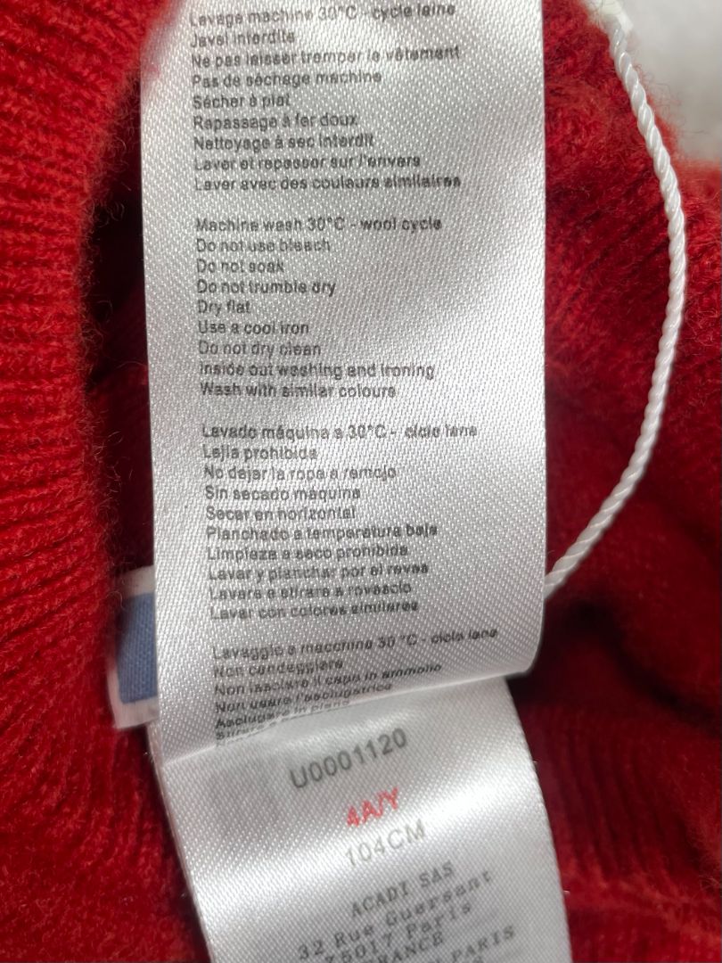 4/4T, Jacadi, Red, Wool & cashmere mix sweater, ruffles at shoulders