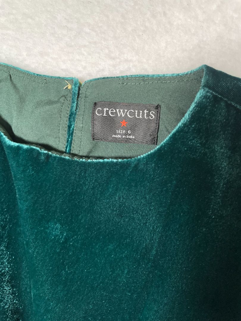 6, J.Crew Crewcuts, Green, Velvet long-sleeve dress, smocked elastic waist