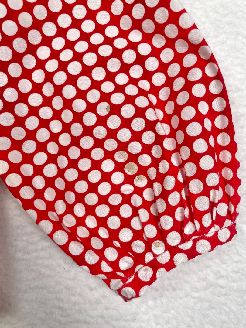 4/4T, Jacadi, Red, White polka dot long-sleeve cotton blouse, scallop peter pan collar