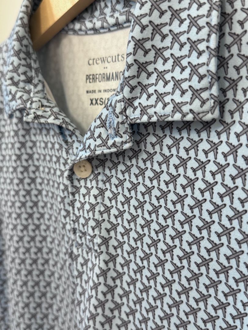 2-3, J.Crew Factory, Blue, Airplane print short-sleeve performance polo