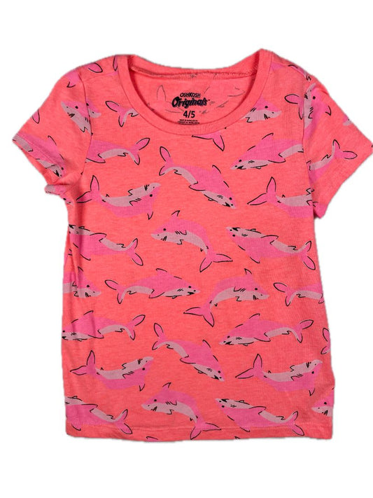 4-5, OshKosh B'Gosh, Pink, Neon shark t-shirt