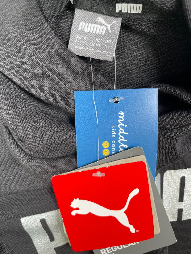 6, PUMA, Black, New w/ tags - Cropped pullover hoodie w/ silver logo