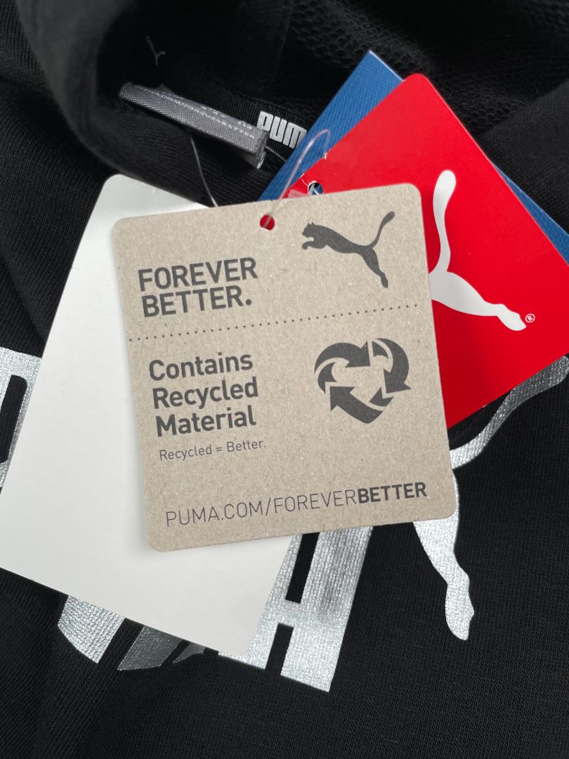 6, PUMA, Black, New w/ tags - Cropped pullover hoodie w/ silver logo