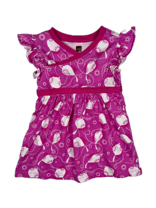 6-9 mo, Tea Collection, Pink, Flutter sleeve white lantern print dress