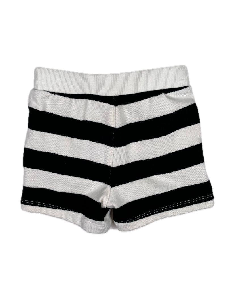 18-24 mo, Janie and Jack, White, Black striped French terry pull-on shorts, decorative tie