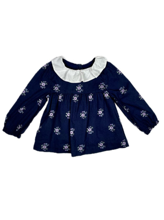 18-24 mo, Janie and Jack, Blue, Long-sleeve purple floral top w/ white ruffle collar