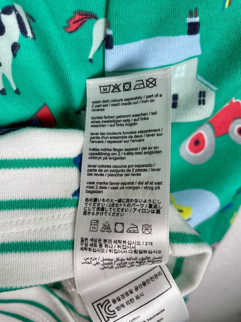 6-9 mo, Joules, Green, NEW w/ tags - Farm appliqué striped t-shirt + pants pajama SET