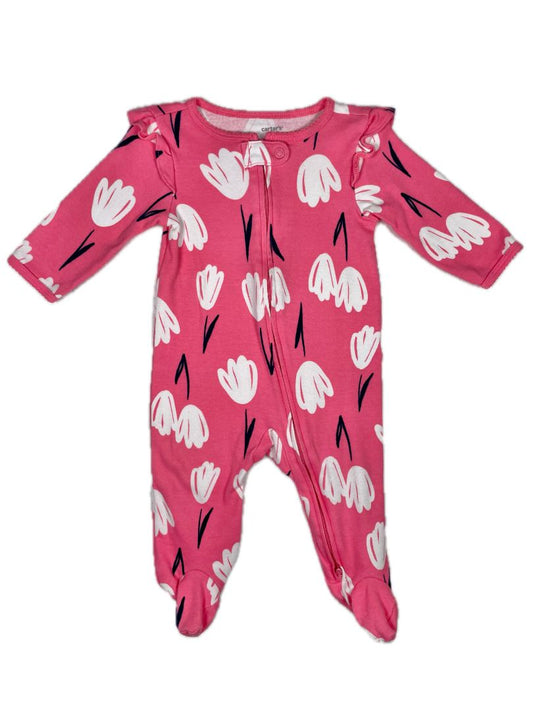 6 mo, Carter's, Pink, Tulip print long-sleeve footed coverall