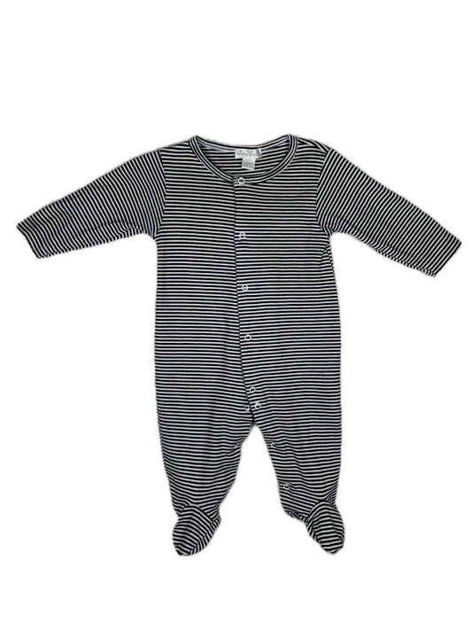 3-6 mo, Kissy Kissy, White, Super soft pima cotton bluish-black striped snap-up footed coverall