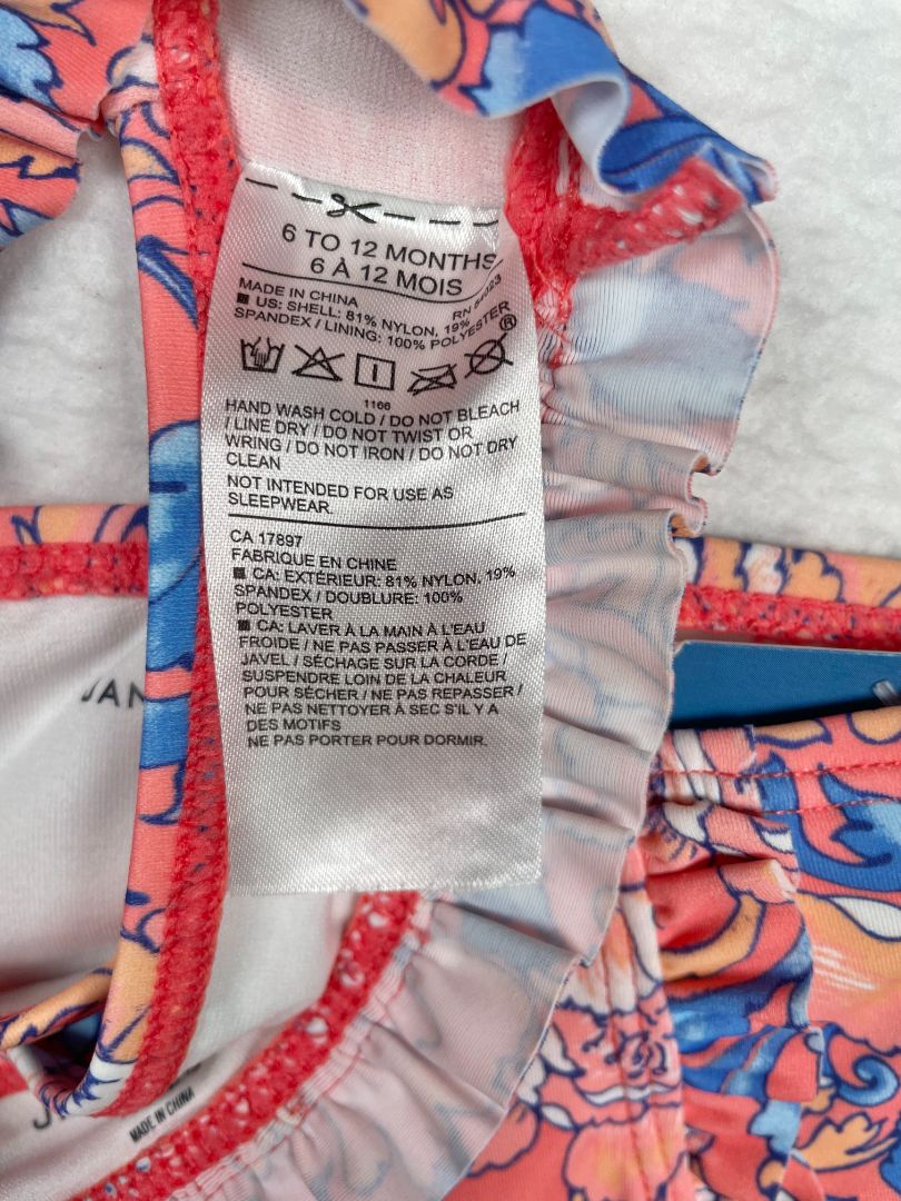 6-12 mo, Janie and Jack, Orange, Floral 2-piece swimsuit, halter top, frills on bottom SET