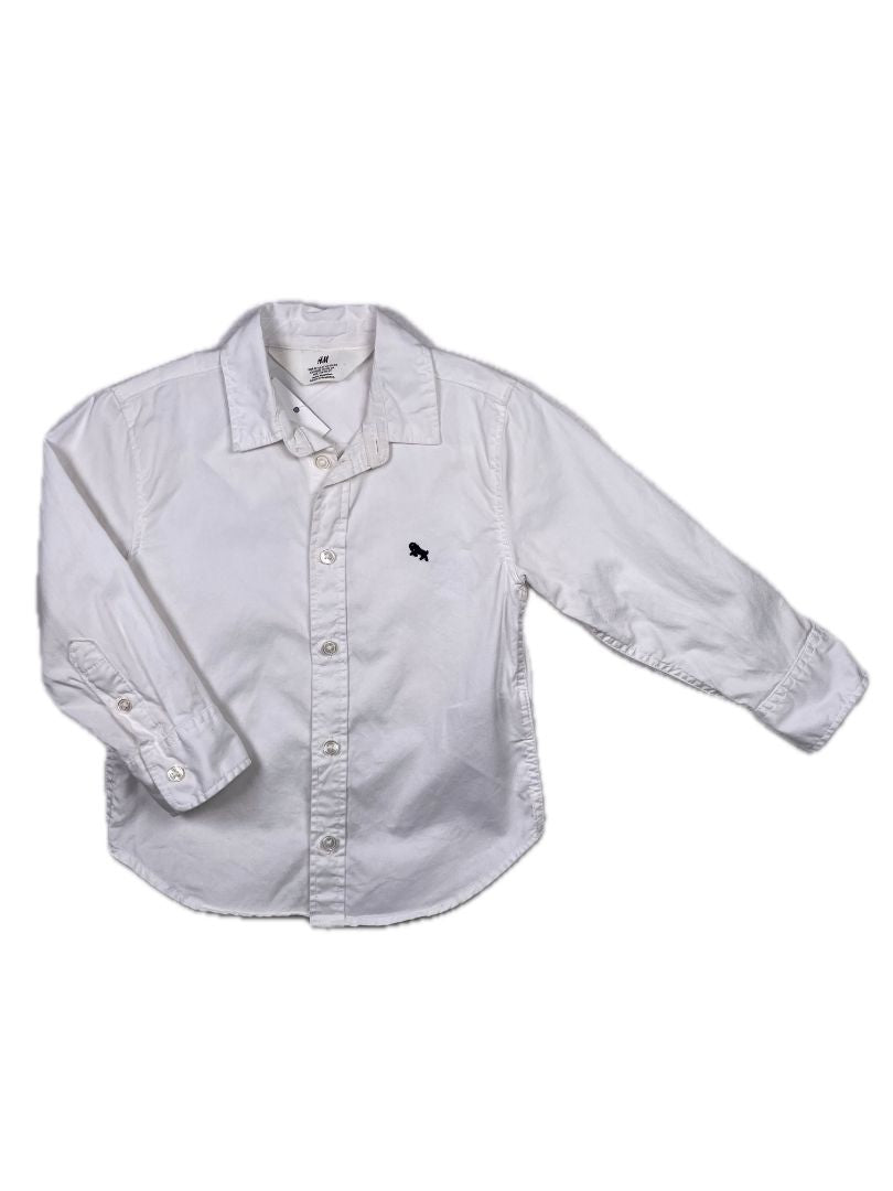 2/2T, H&M, White, Long-sleeve solid button-up shirt, ram emblem