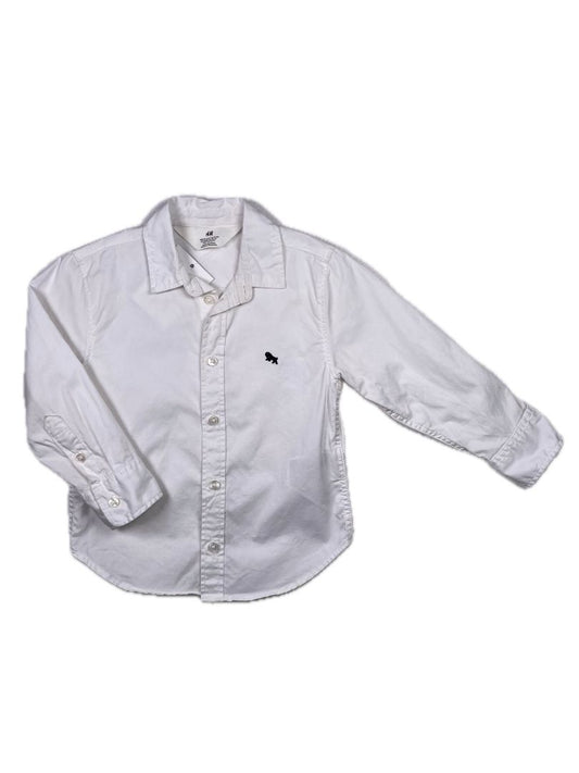 2/2T, H&M, White, Long-sleeve solid button-up shirt, ram emblem