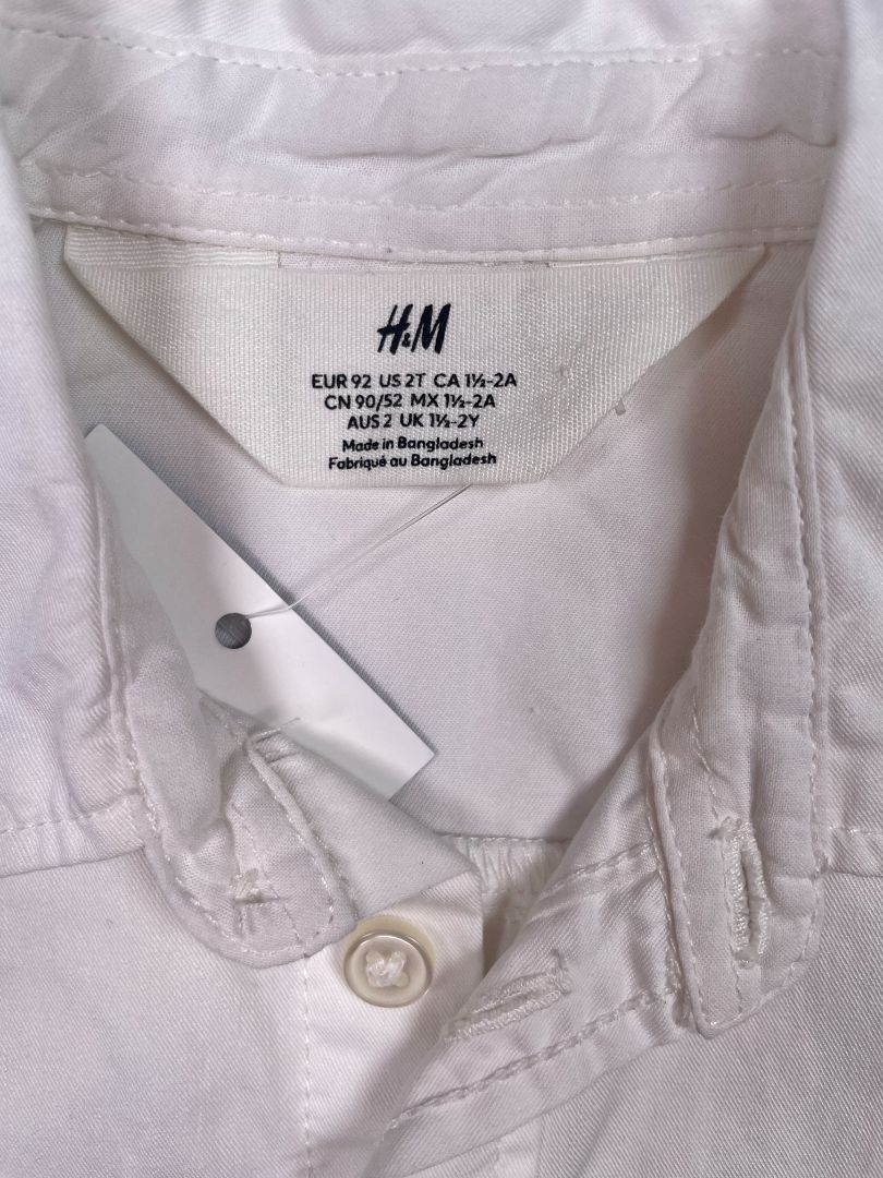 2/2T, H&M, White, Long-sleeve solid button-up shirt, ram emblem