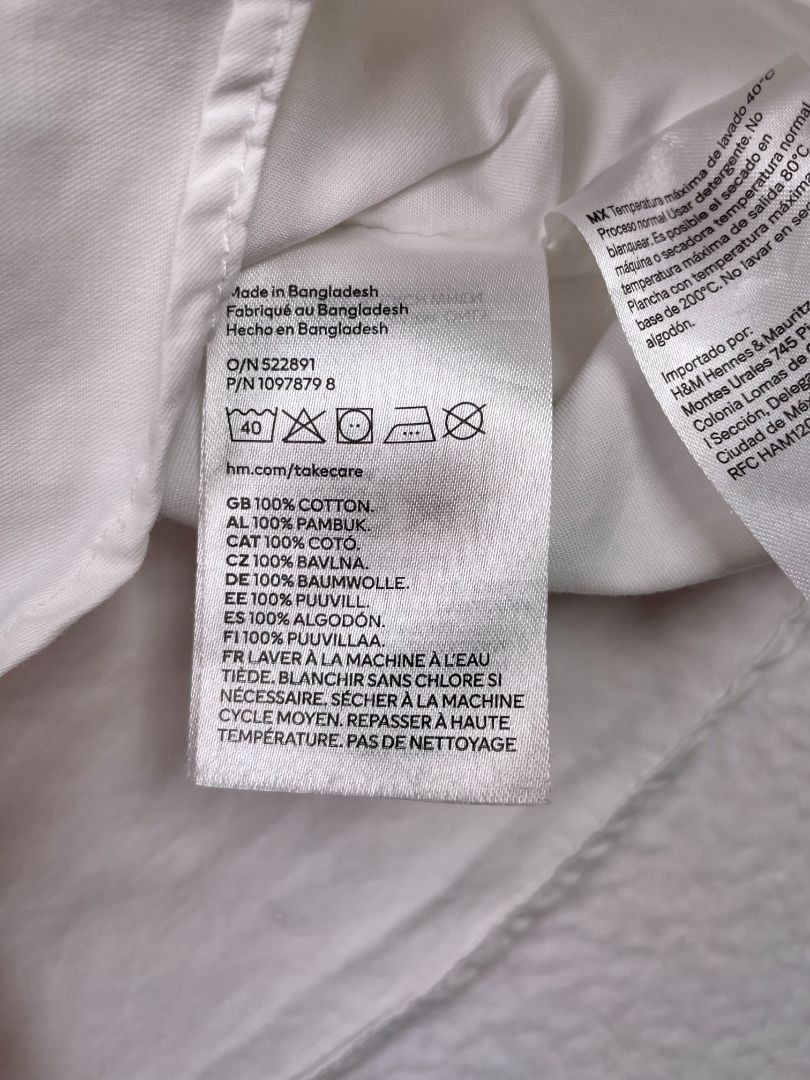 2/2T, H&M, White, Long-sleeve solid button-up shirt, ram emblem