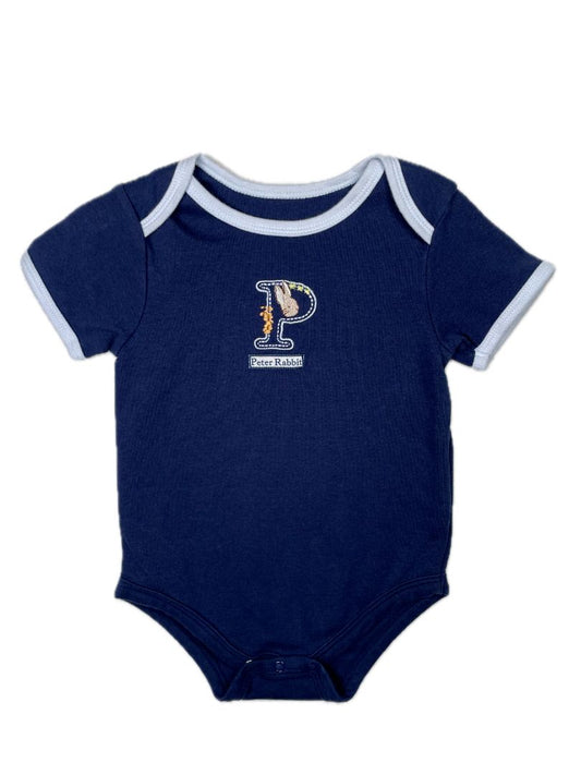 6-9 mo, The Original Peter Rabbit, Blue, Short-sleeve embroidered Peter Rabbit bodysuit, light blue trim