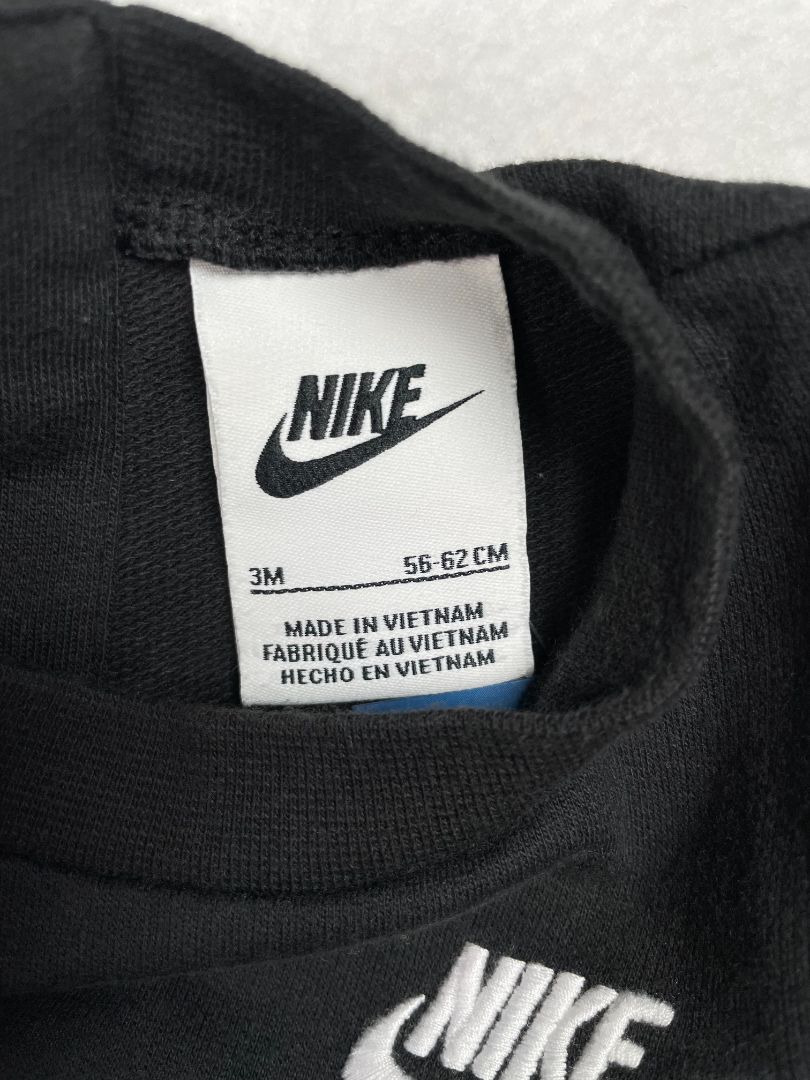 3 mo, Nike, Black, 'Just Do It' long-sleeve coverall, embroidered logo
