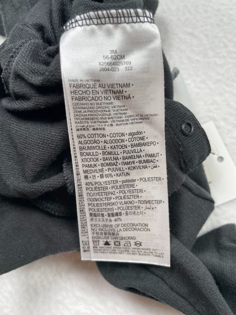 3 mo, Nike, Black, 'Just Do It' long-sleeve coverall, embroidered logo