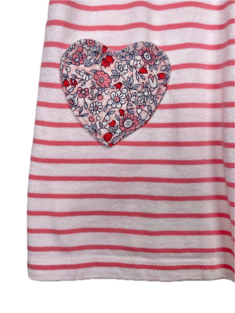 12-18 mo, babyGap, White, Pink striped long-sleeve dress w/ floral heart pockets