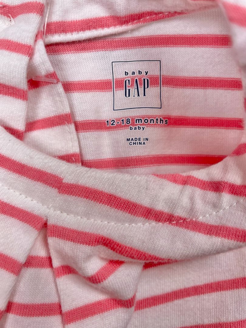 12-18 mo, babyGap, White, Pink striped long-sleeve dress w/ floral heart pockets