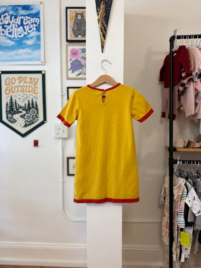4-5, Mini Rodini, Yellow, POPCORN short-sleeve knit dress, red pockets (some spots)