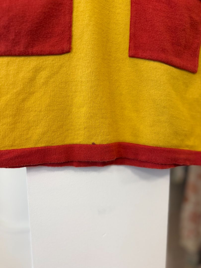 4-5, Mini Rodini, Yellow, POPCORN short-sleeve knit dress, red pockets (some spots)