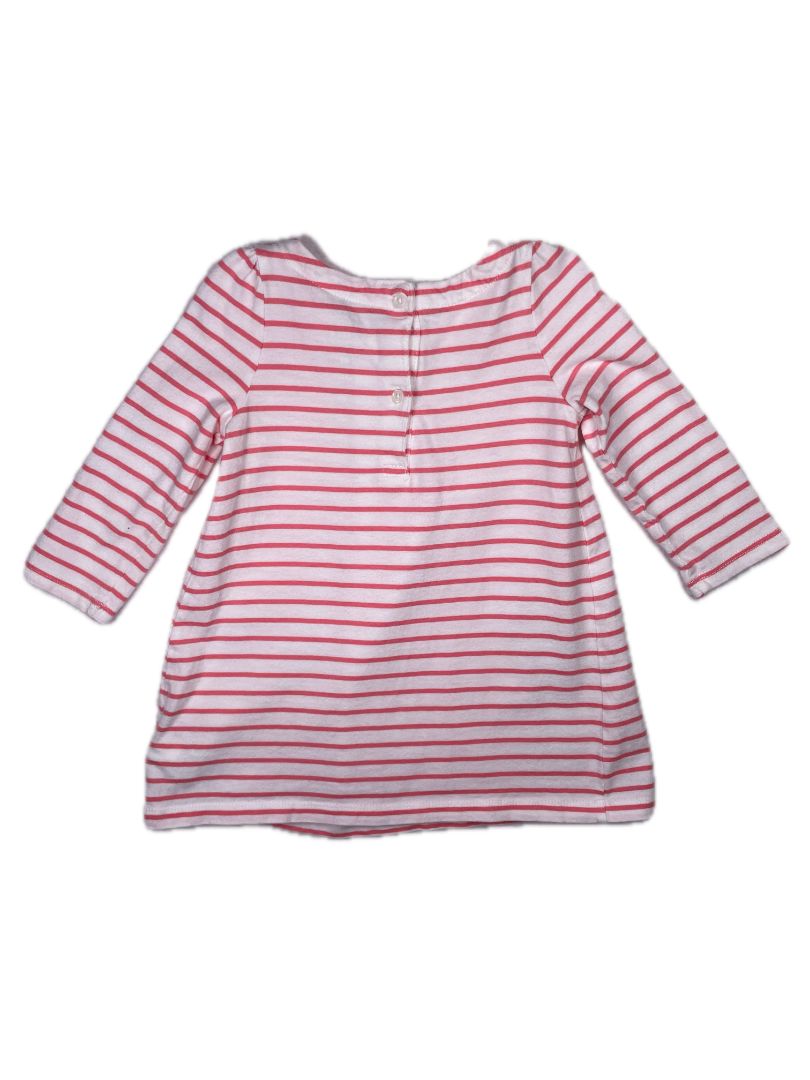 12-18 mo, babyGap, White, Pink striped long-sleeve dress w/ floral heart pockets