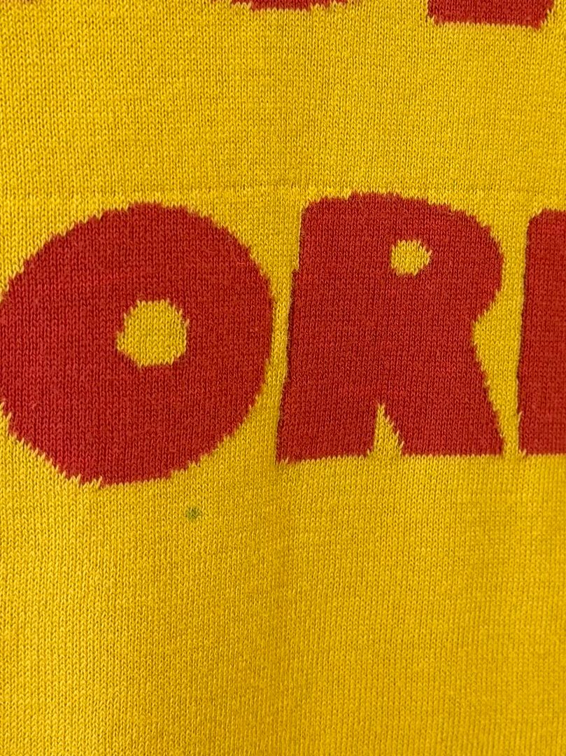 4-5, Mini Rodini, Yellow, POPCORN short-sleeve knit dress, red pockets (some spots)