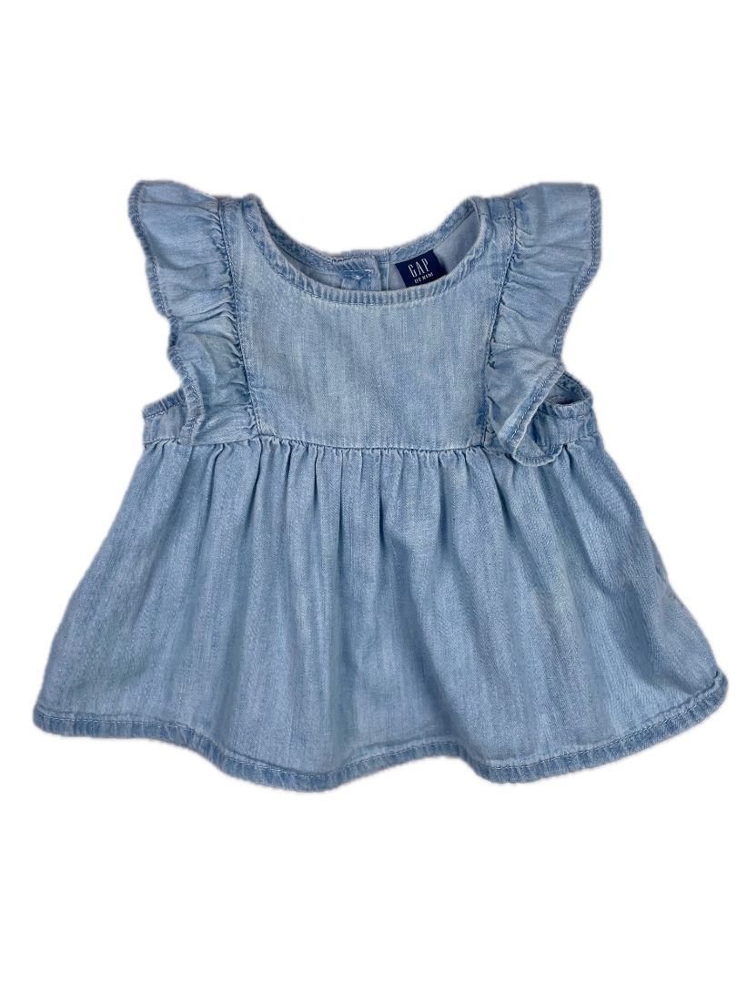 3-6 mo, babyGap, Blue, Flutter sleeve light denim top