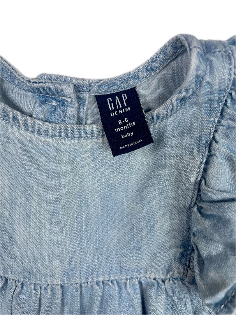 3-6 mo, babyGap, Blue, Flutter sleeve light denim top