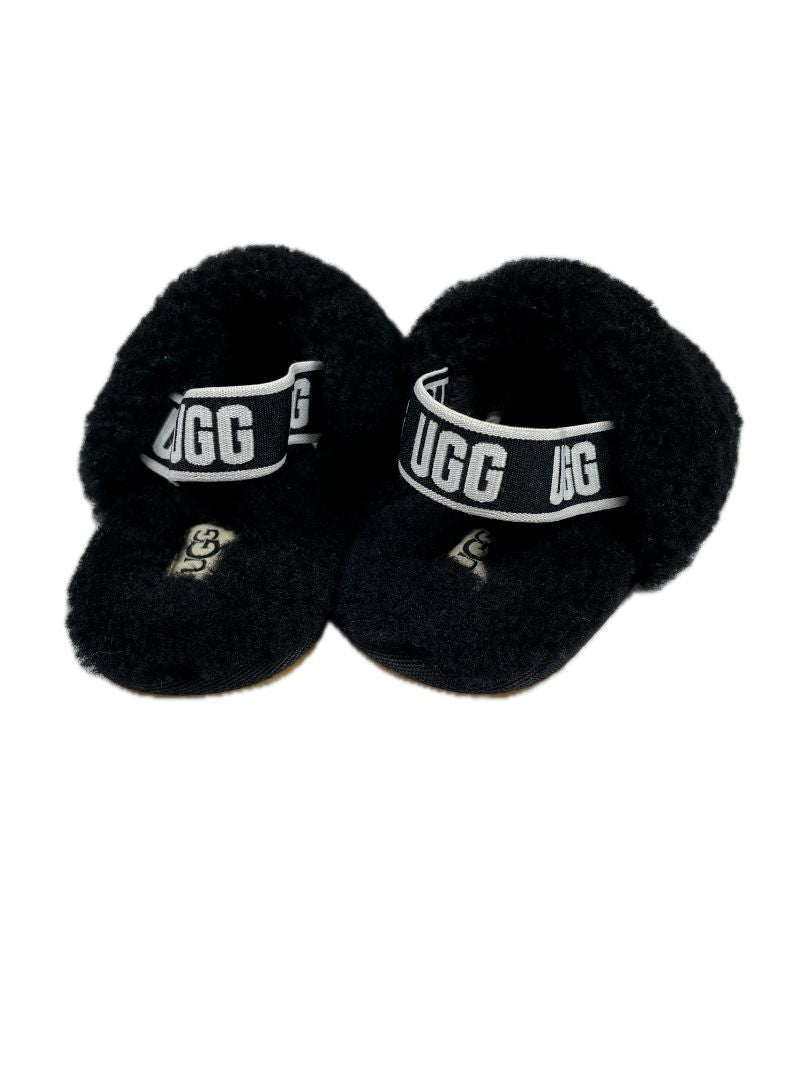 Size 7, UGG, Black, Fluff Yeah sheepskin slides / sandals
