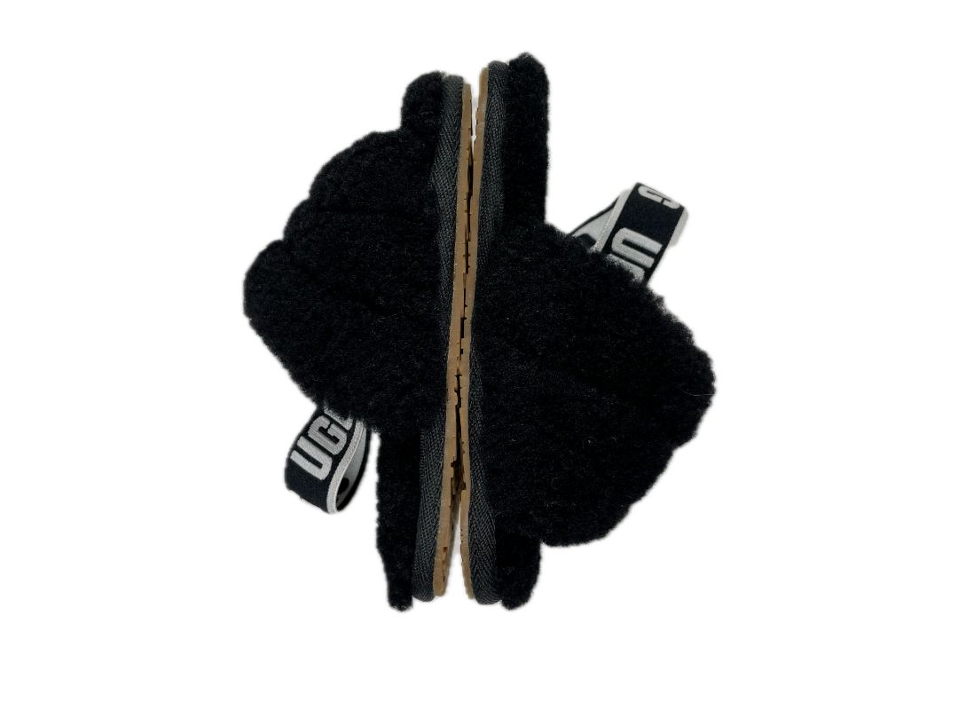Size 7, UGG, Black, Fluff Yeah sheepskin slides / sandals