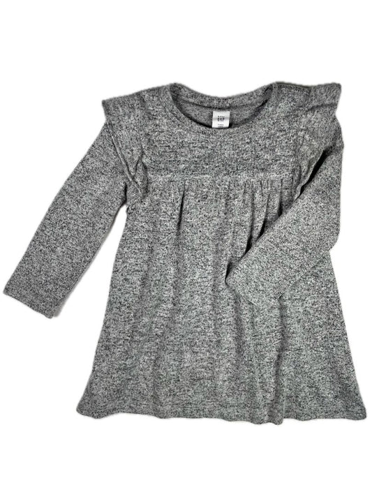 2/2T, babyGap, Grey, Heather soft stretch long-sleeve dress w/ ruffles at shoulders