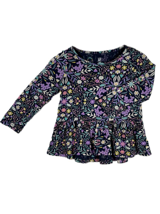 2/2T, babyGap, Blue, Purple floral long-sleeve shirt, peplum/ruffle bottom