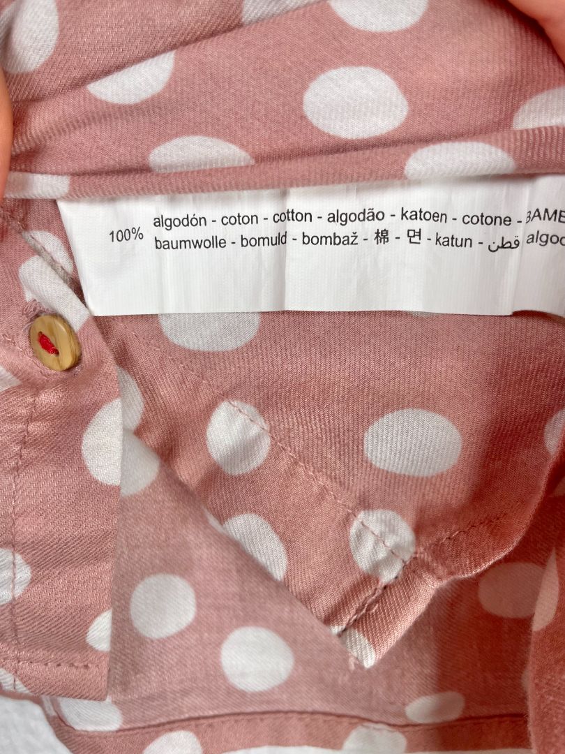 2-3, Zara, Pink, White polka dot button-up blouse, button sleeve option