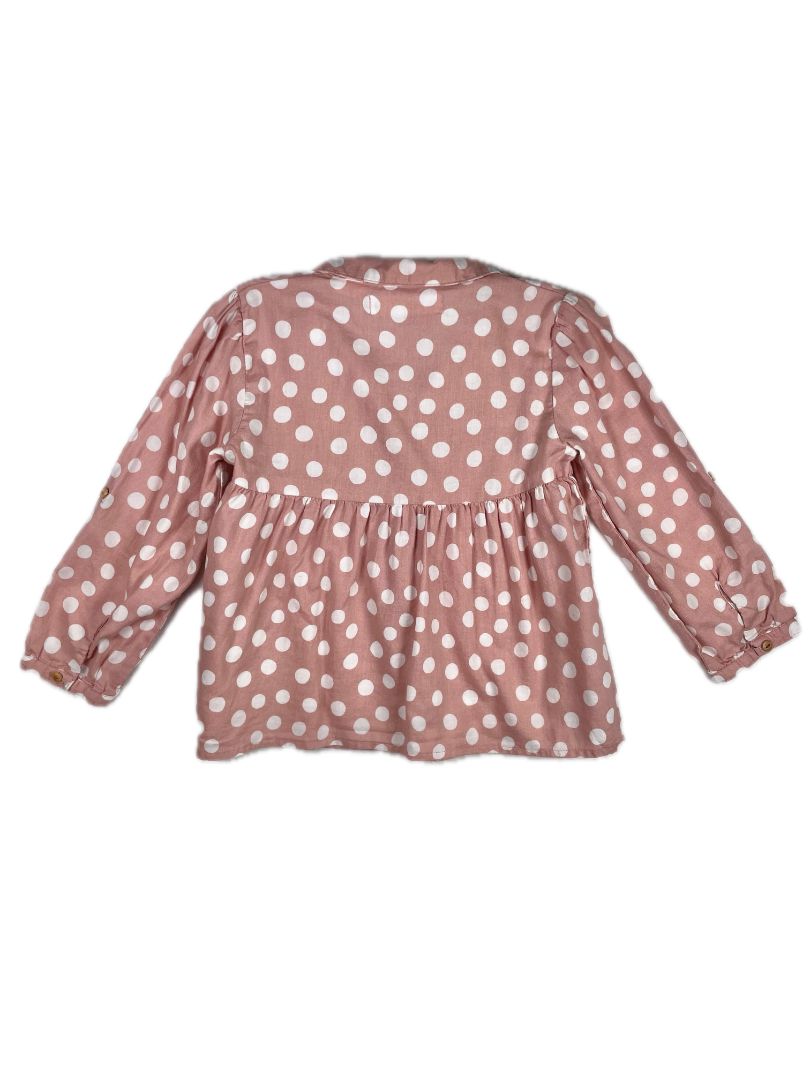 2-3, Zara, Pink, White polka dot button-up blouse, button sleeve option