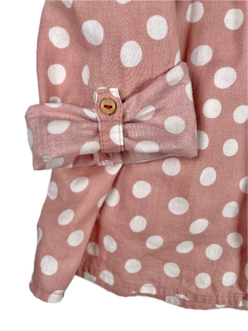 2-3, Zara, Pink, White polka dot button-up blouse, button sleeve option