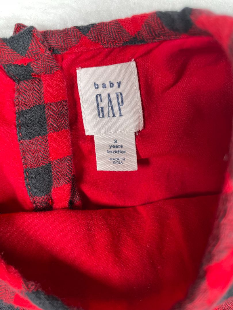 3/3T, babyGap, Red, Black gingham drop-waist long-sleeve dress w/ white floral embroidery