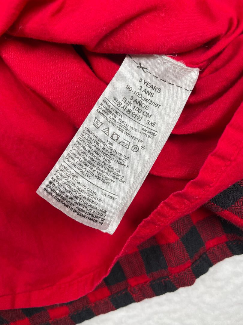 3/3T, babyGap, Red, Black gingham drop-waist long-sleeve dress w/ white floral embroidery