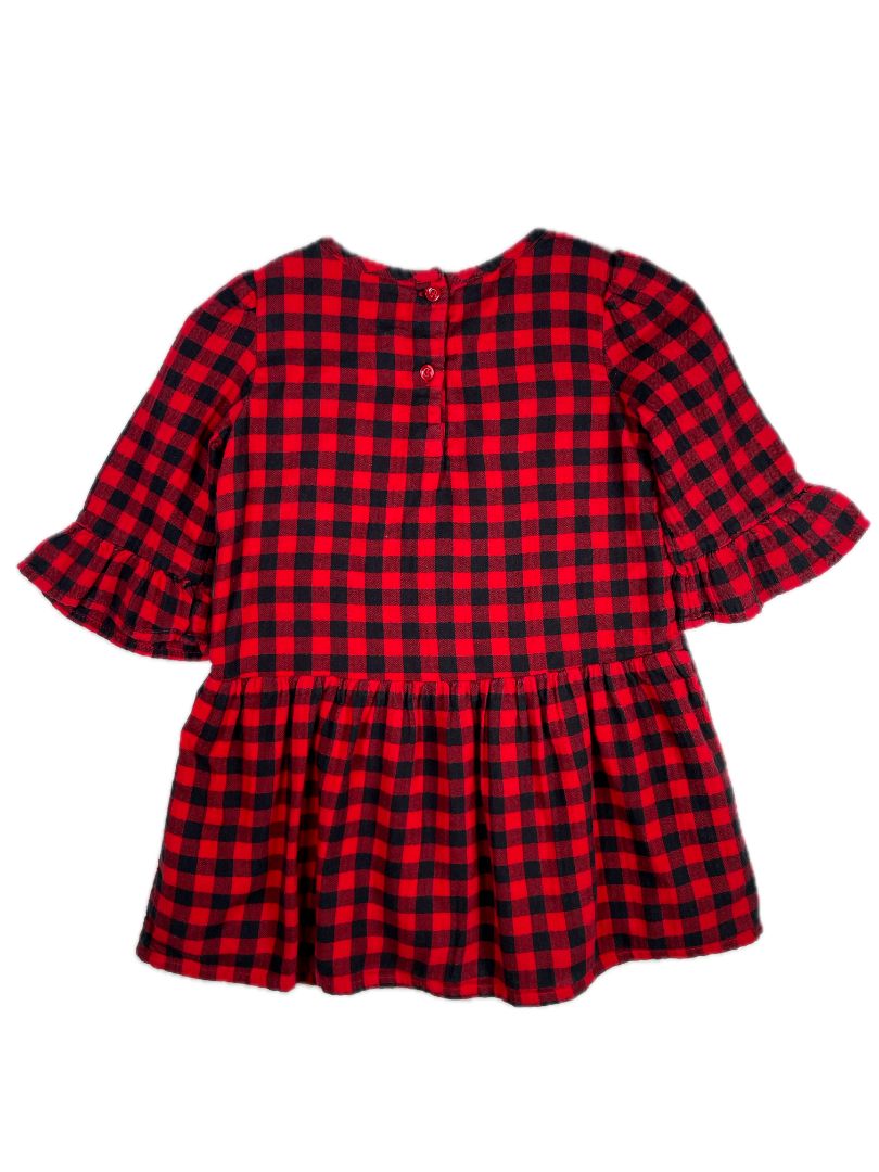 3/3T, babyGap, Red, Black gingham drop-waist long-sleeve dress w/ white floral embroidery