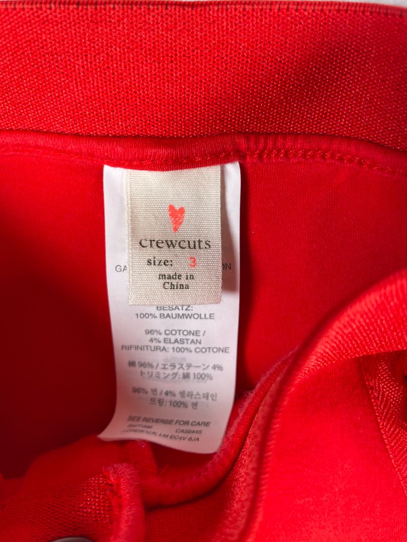 3/3T, J.Crew Crewcuts, Red, Dress leggings w/ zippers; medium cotton + stretch, waistband w/ snap