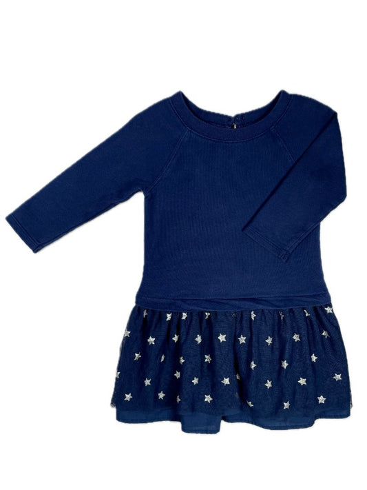 3/3T, Carter's, Blue, Long-sleeve sweatshirt dress w/ silver star tulle skirt