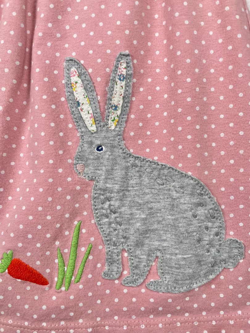 6-12 mo, Boden, Pink, Polka dot appliqué bunny + carrots long-sleeve dress, snap-up back