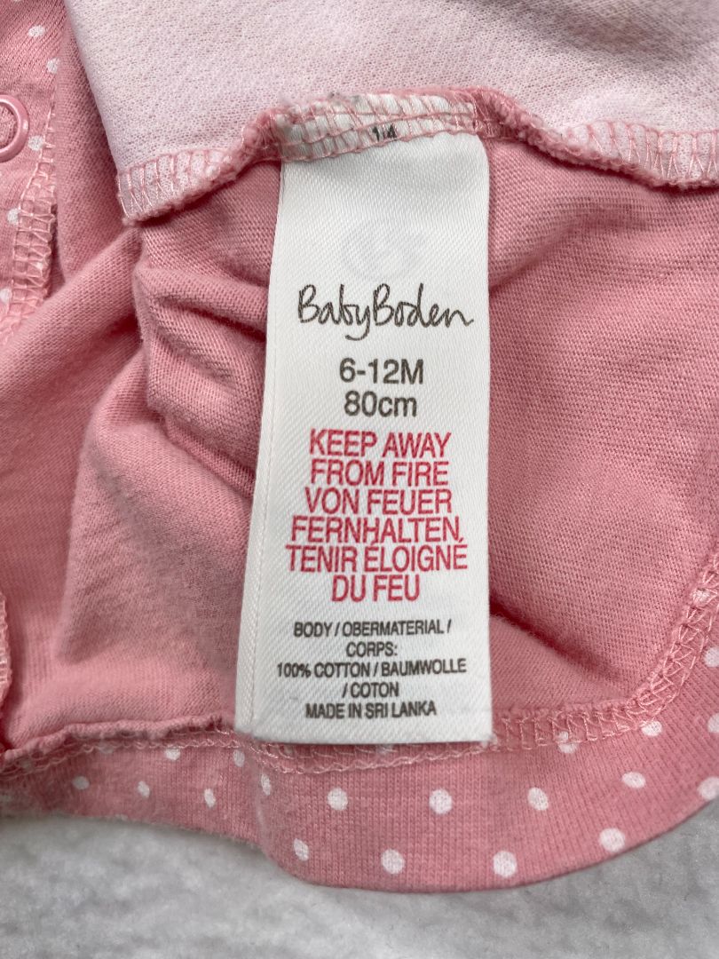 6-12 mo, Boden, Pink, Polka dot appliqué bunny + carrots long-sleeve dress, snap-up back