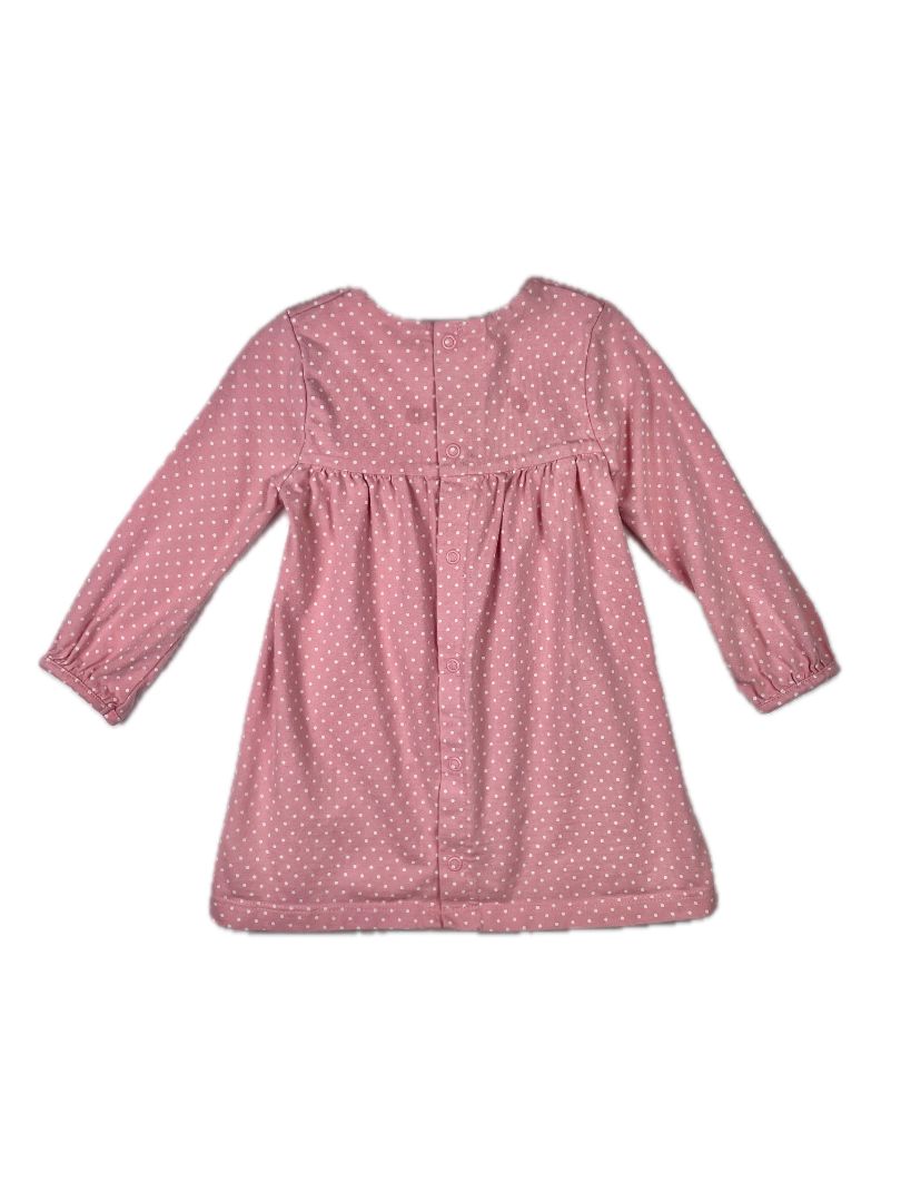 6-12 mo, Boden, Pink, Polka dot appliqué bunny + carrots long-sleeve dress, snap-up back