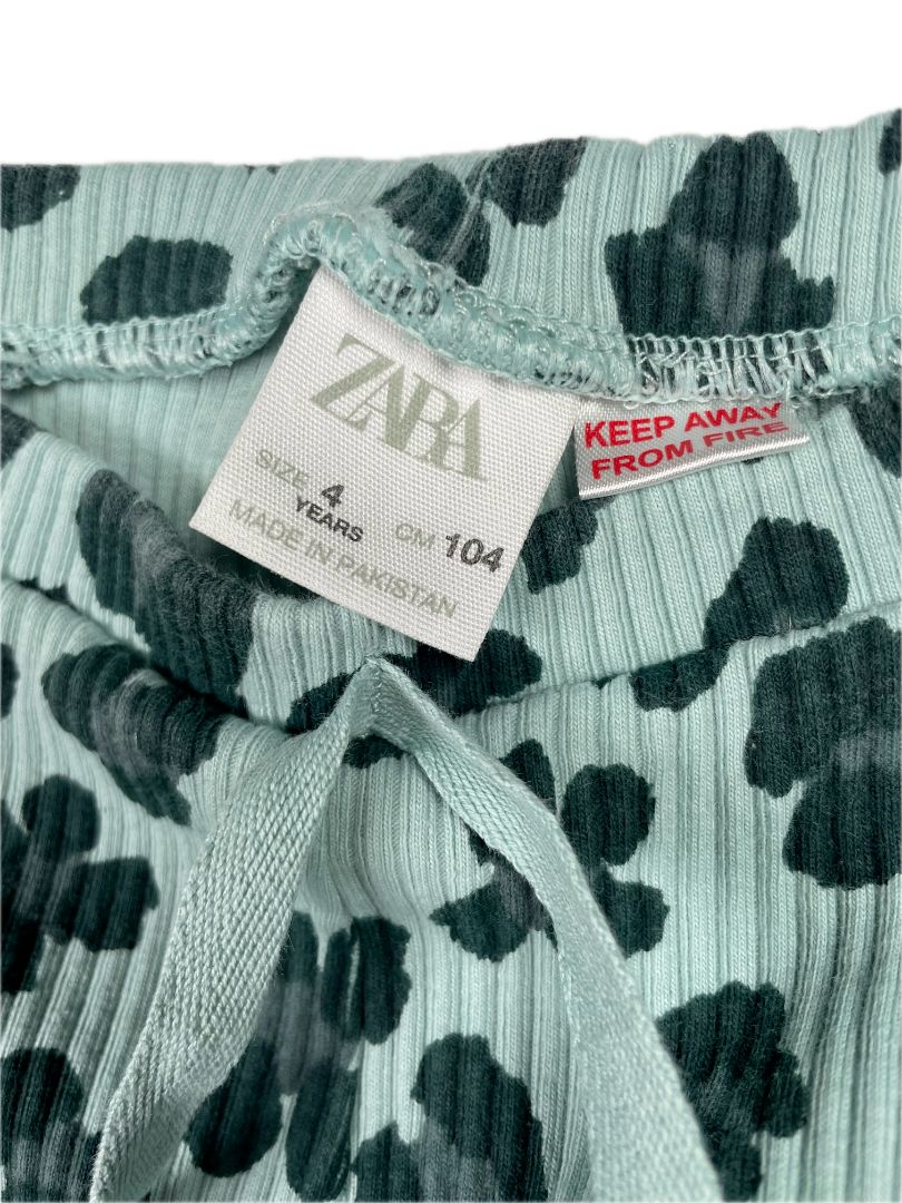 4/4T, Zara, Blue, Leopard print ribbed leggings, decorative tie