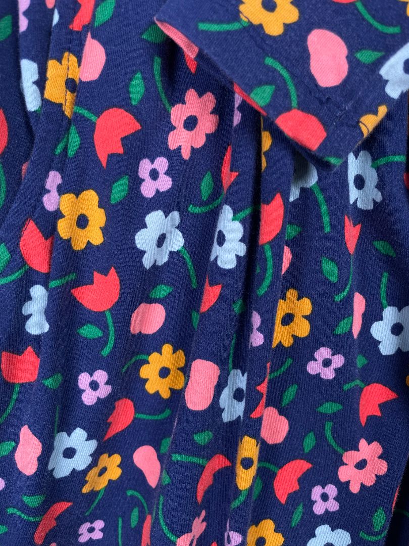 4/4T, Hanna Andersson, Floral long-sleeve skater dress, cotton + stretch, red/yellow/green