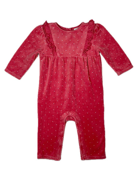 6-12 mo, Janie and Jack, Pink, Polka dot fuzzy coverall, ruffles at chest, snap legs