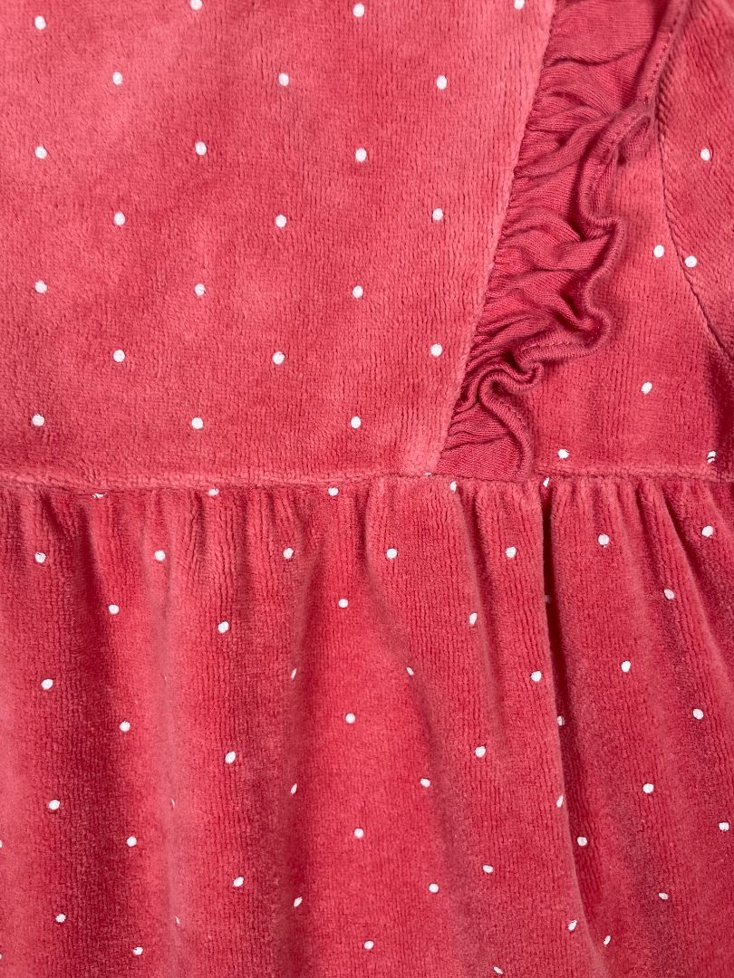 6-12 mo, Janie and Jack, Pink, Polka dot fuzzy coverall, ruffles at chest, snap legs